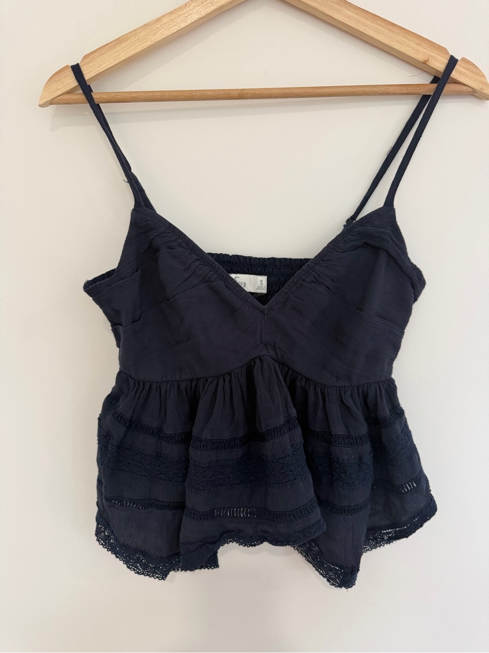 Hollister Navy Lace-Trim Peplum Spaghetti Strap Crop Top